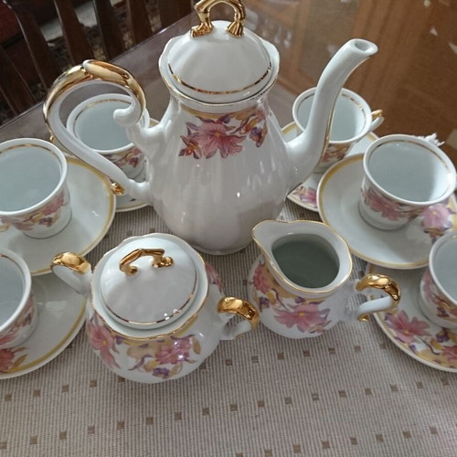 Fena vintage porcelain coffee set with floral and gold decoration