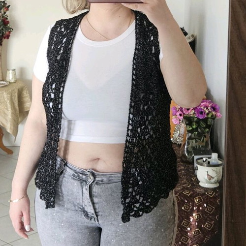 Handmade knitted vest like new, black with silver shimmer
