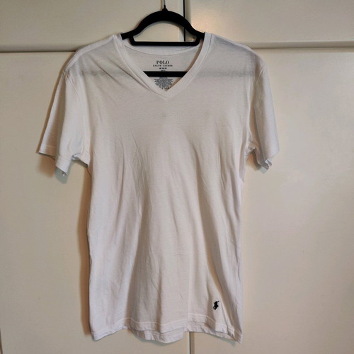 White T-shirt Polo Ralph Lauren V-Neck (Size M - Slim Fit)