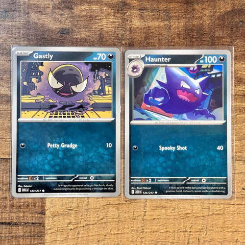 Pokemon Gastly 123/217 and Haunter 124/217 Ascended Heroes cards