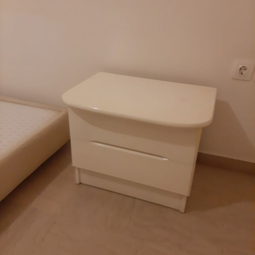 Bedroom furniture set white used, double bed without mattress, dresser with mirror, 2 nightstands