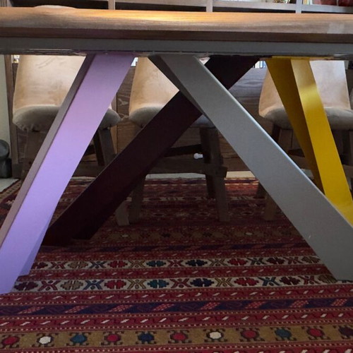 Solid Wood Dining Table like new with solid metal legs