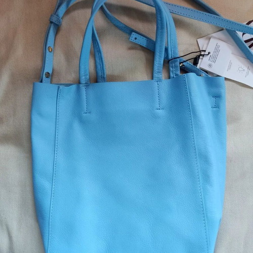 Zara leather tote bag new, blue, crossbody strap