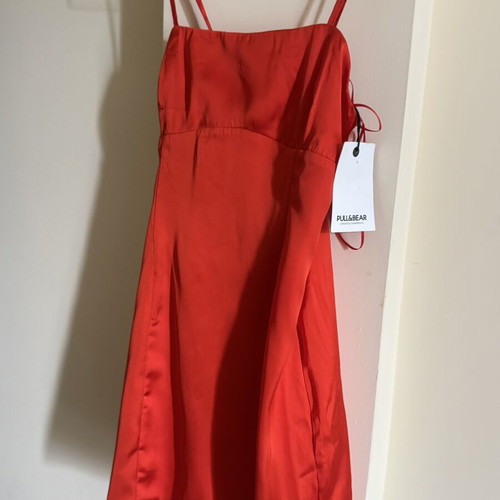 Pull & Bear satin summer dress XS new, red