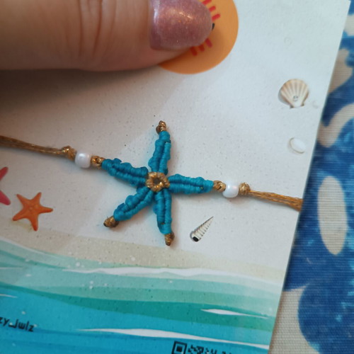 Starfish macrame bracelet new, turquoise and gold