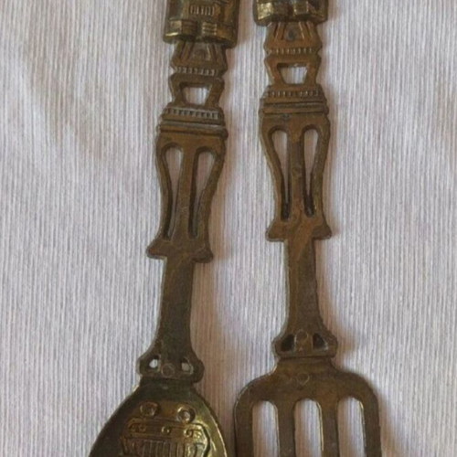 Bronze cutlery used, 35 cm, set of 2