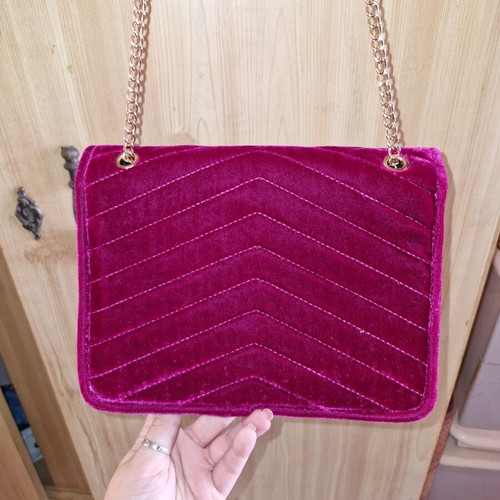 Velvet shoulder bag new, fuchsia color