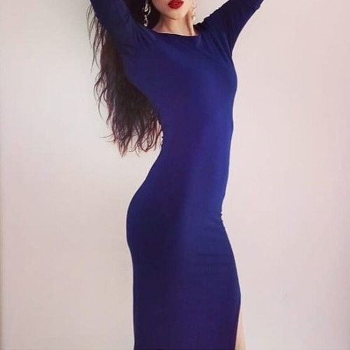 Maxi dress Paranoia dark blue like new with slit and open back