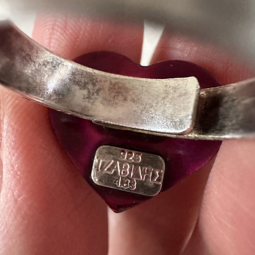 Heart ring with purple enamel silver 925 like new, adjustable