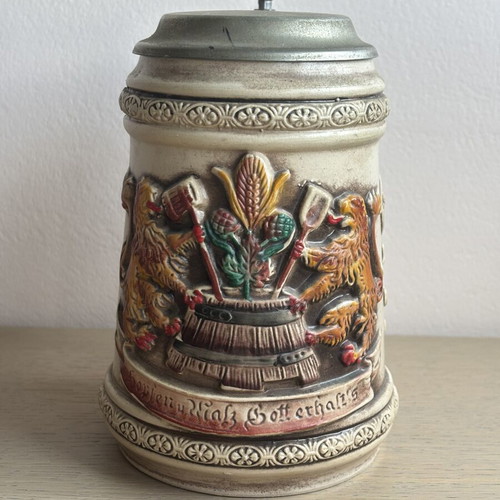 Vulkan Keramik Vintage German Beer Stein like new with pewter lid