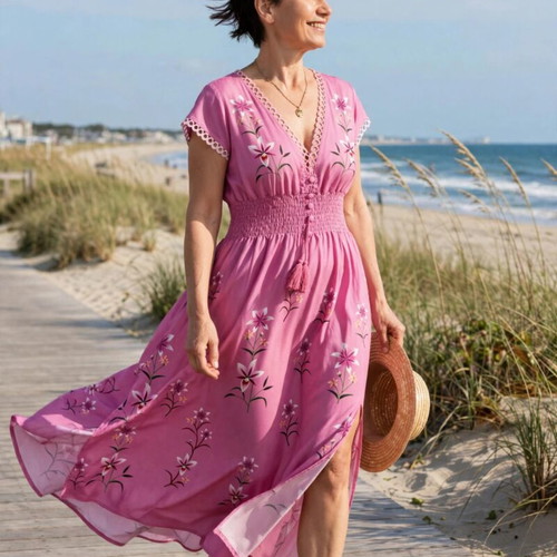 Pink Boho Floral Maxi Dress size M like new
