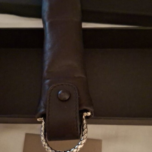 Bottega Veneta large fan with black lace and leather case