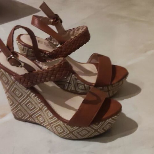 Women's platform sandals size 36 used, beige and brown, 12 cm heel
