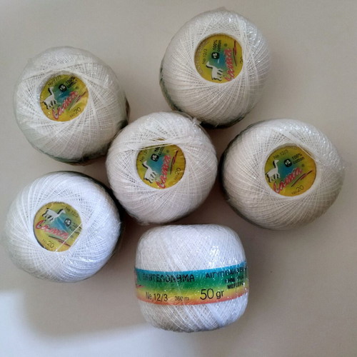 Lama white cotton yarn new, pack of 6 balls for crafts and lace