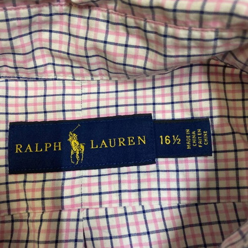 Ralph Lauren Oxford long sleeve shirt, pink white blue checked, size L