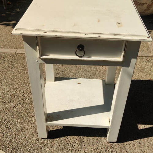 Vintage wooden white nightstand with drawer, used