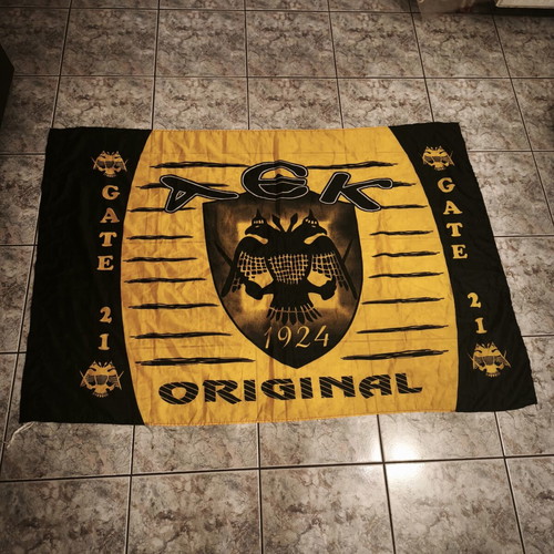 AEK flag large used, 140 x 39 cm, authentic