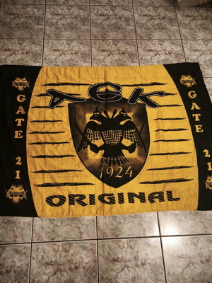 AEK flag large used, 140 x 39 cm, authentic