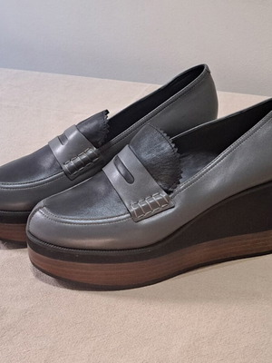 Jil Sander Navy δερμάτινα platform loafers, γκρι και μαύρα, EU 40