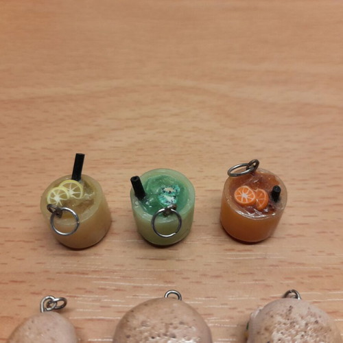 Handmade polymer clay charms new, miniature drinks and burgers