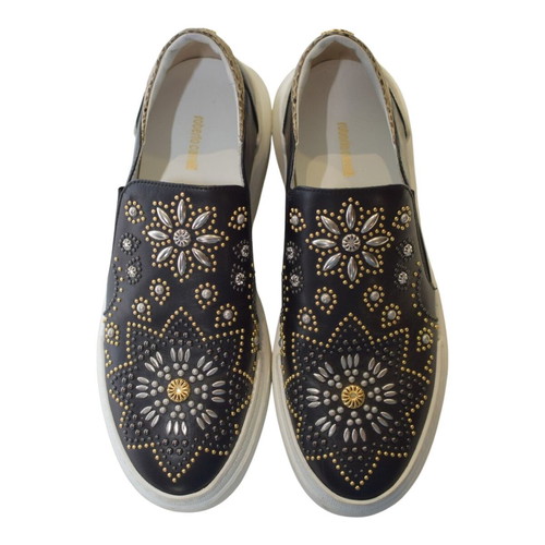 Roberto Cavalli Black Leather Slip-On Platform Sneakers like new, size 38