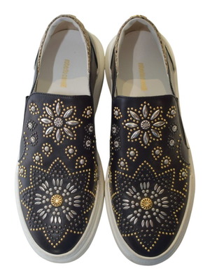 Roberto Cavalli Black Leather Slip-On Platform Sneakers like new, size 38