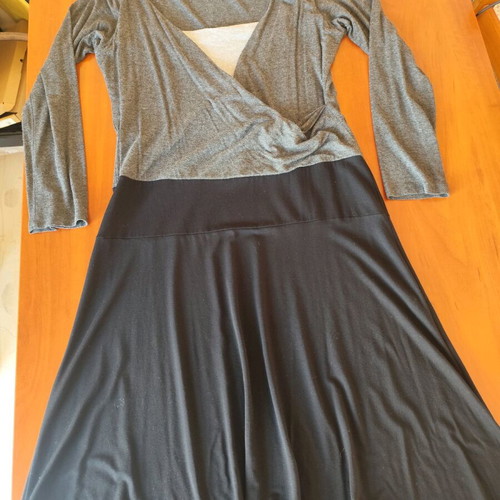Long Sleeve Dress with Draped Bust, A Line, used, grey-black