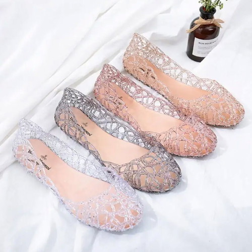 Kid Beach Glitter Jelly Ballet Flats Crystal Summer Soft Hollow