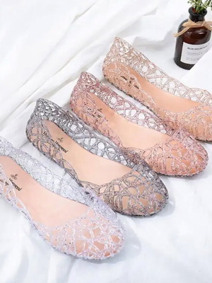 Kid Beach Glitter Jelly Ballet Flats Crystal Summer Soft Hollow