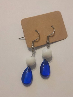 Handmade earrings new, white and blue with steel hooks