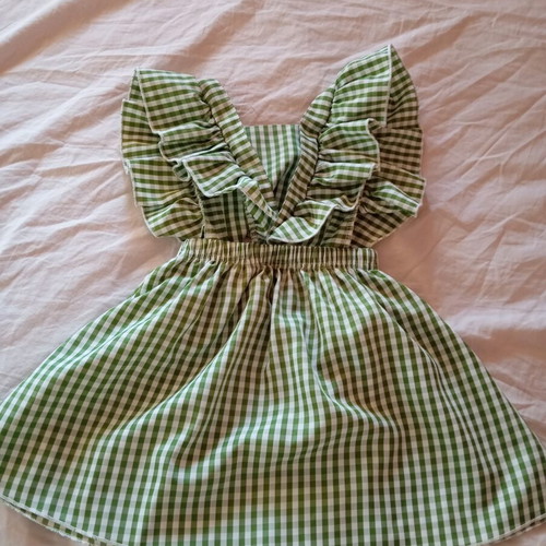 Checked dress for girls, new, ages 3-4, white and green