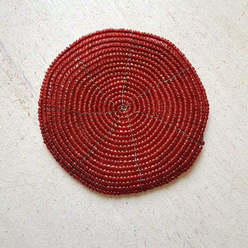 Set of 6 retro handmade coasters with red beads and wire