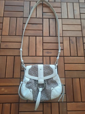 DKNY vintage shoulder bag used, beige and white