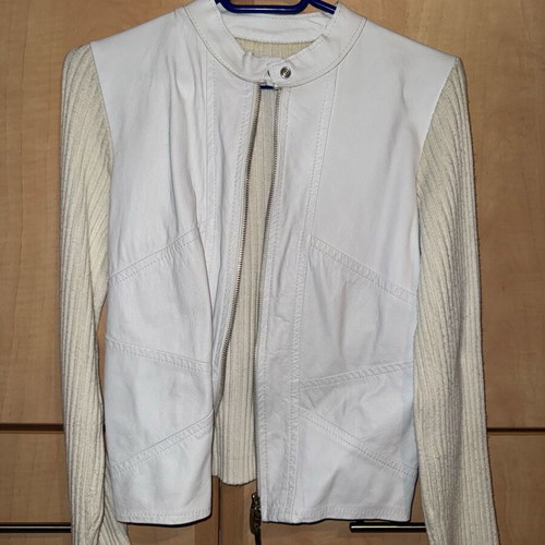 Crop Biker Jacket white with knitted details like new