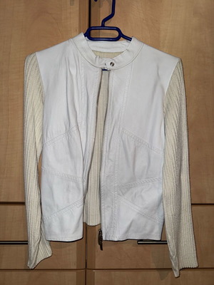 Crop Biker Jacket white with knitted details like new