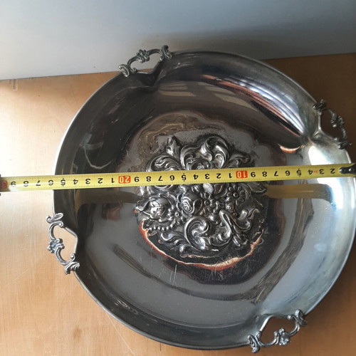Large Silver Plated Fondue Trays carved, used, 1960s set of 2