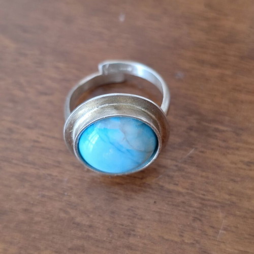Silver ring with semi-precious stone, adjustable, handmade