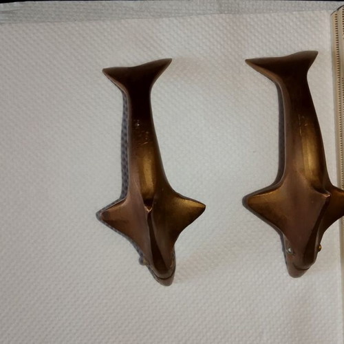 Vintage brass dolphin pair 1970-80 collectible, 10 cm, like new