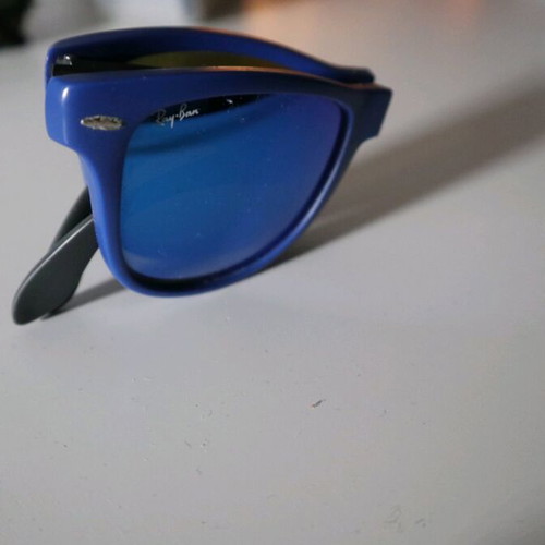 Ray Ban folding sunglasses used with blue mirrored lenses
