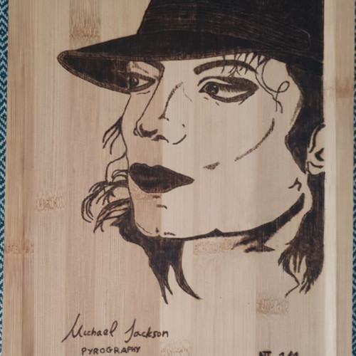 Michael Jackson pyrography on bamboo wood like new
