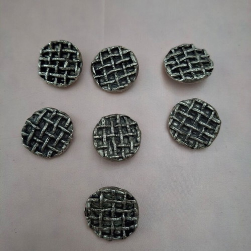 7 metal clothing buttons dark silver woven basket design
