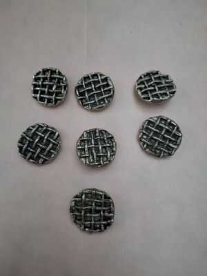 7 metal clothing buttons dark silver woven basket design