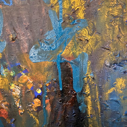 Original Abstract Acrylic Painting on Canvas, Floral Blue Art
