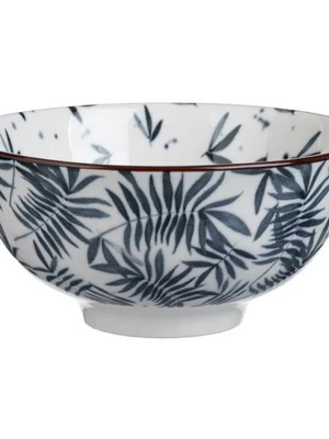 Set of 2 porcelain bowls white with gray leaf design 250ml new