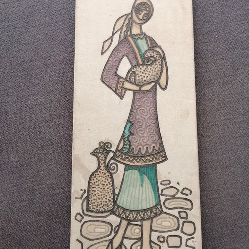 Pyrography artwork Storgi by Giorgos Katopodis used, signed, leather