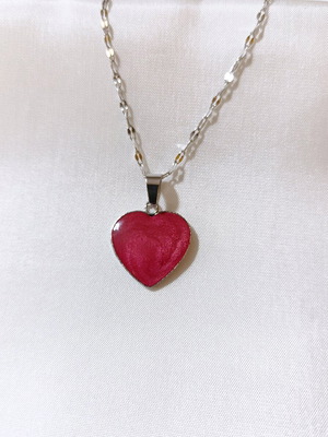 Necklace with red heart silver steel new
