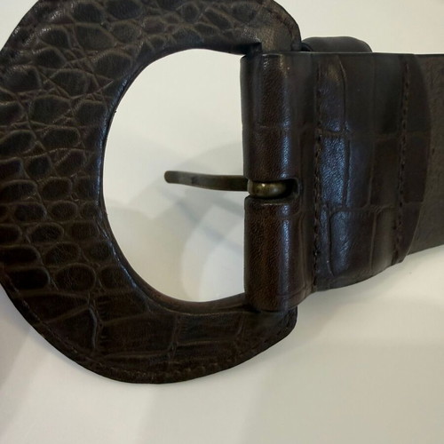 Brown leather belt Benetton with croc texture like new