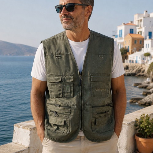 Multi-pocket vest with key holder, green