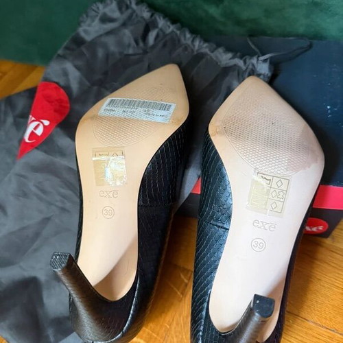 Exe leather high heels black snake pattern size 39 like new