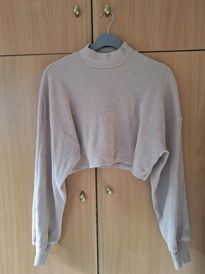 Crop woolen blouse Bershka L like new, beige